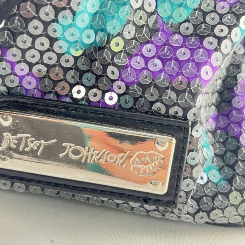 BETSEY JOHNSON Vintage Double Handle Crossbody Studded Sequin Handbag - Picture 4 of 10